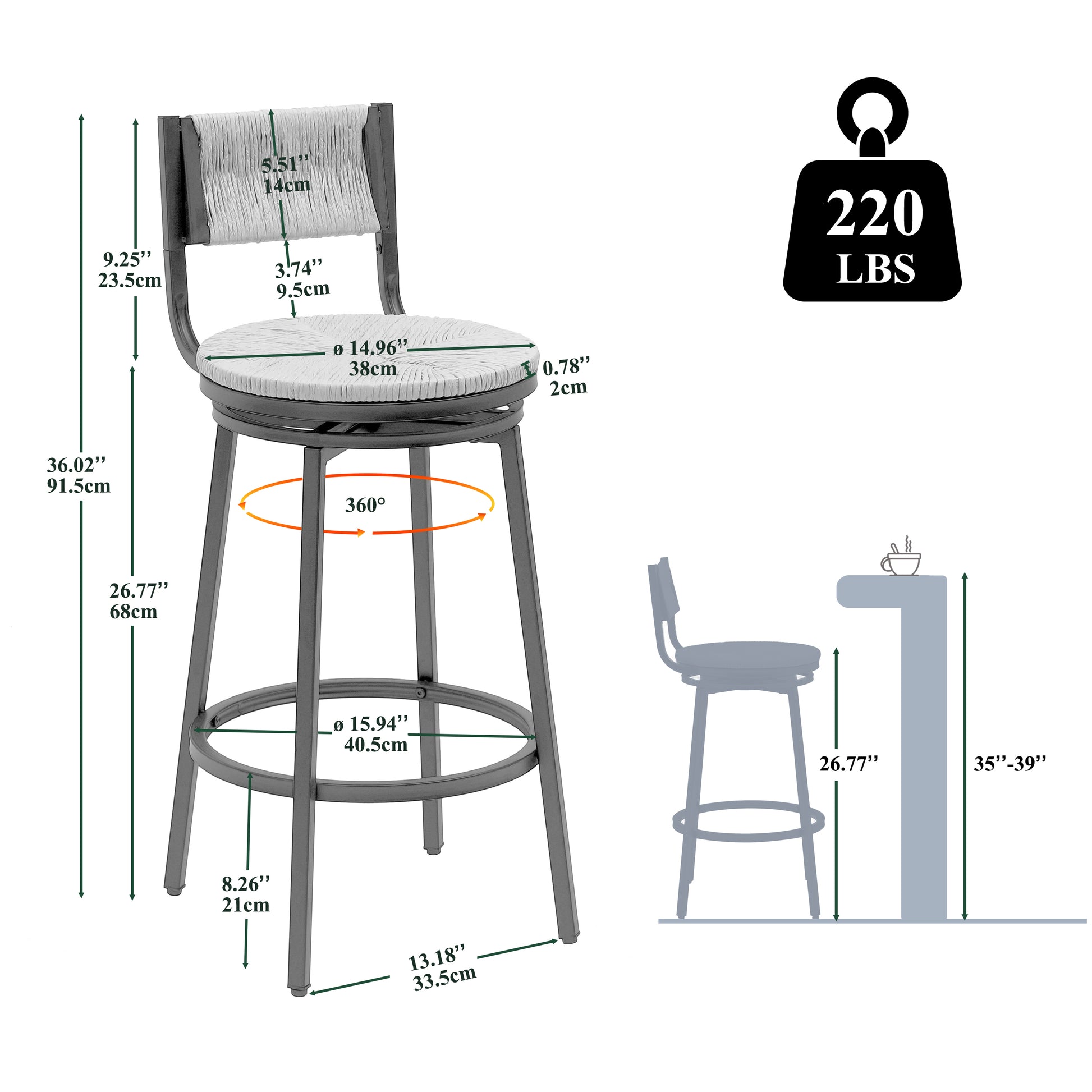 Creamy White Bar Stools - Set of 2 Farmhouse Dining Chairs