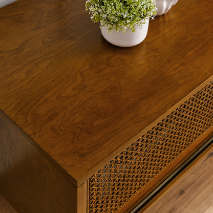 59" Brown Ebony TV Stand - Rattan TV Cabinet for Living Room