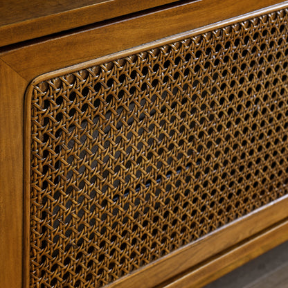 59" Brown Ebony TV Stand - Rattan TV Cabinet for Living Room
