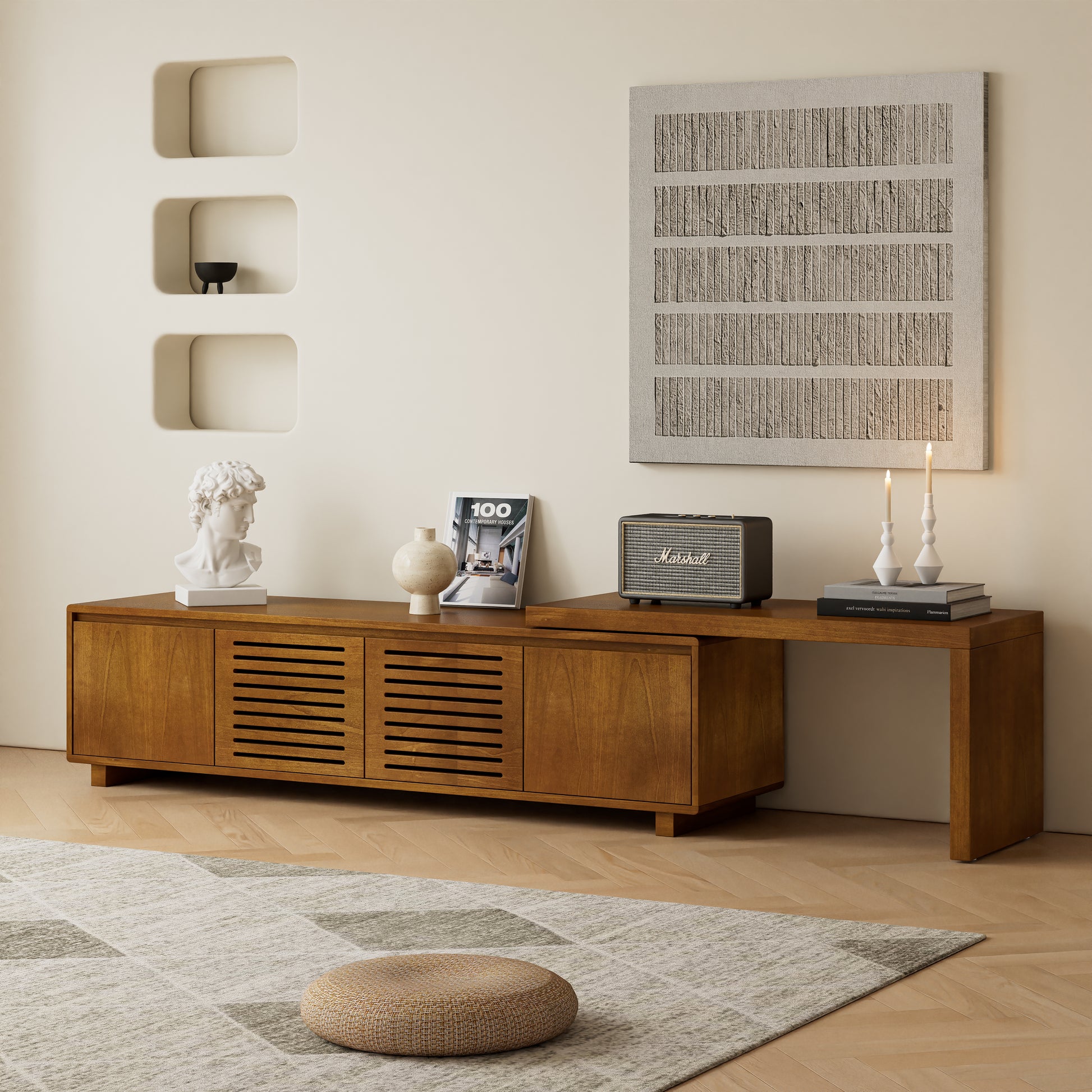 63" Extendable TV Stand - Brown Ebony MDF Media Console for Living Room
