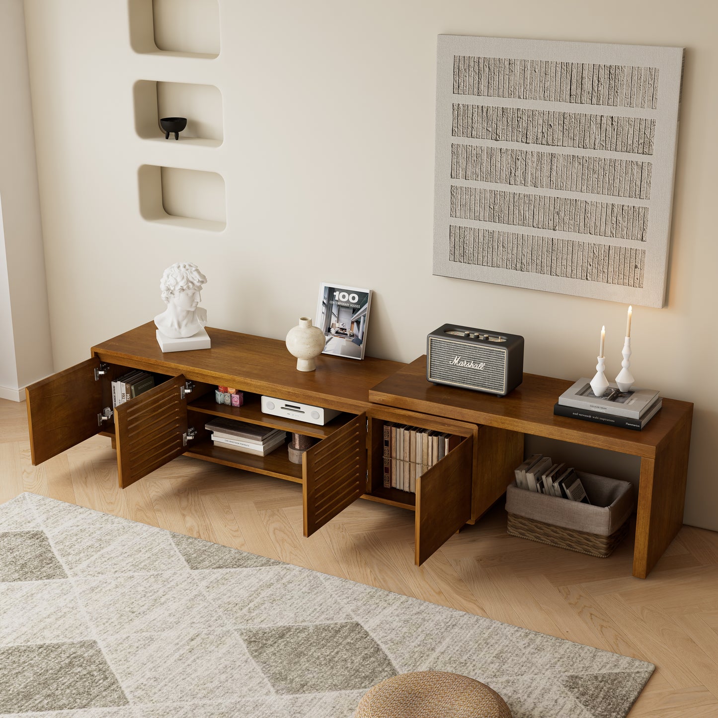 63" Extendable TV Stand - Brown Ebony MDF Media Console for Living Room