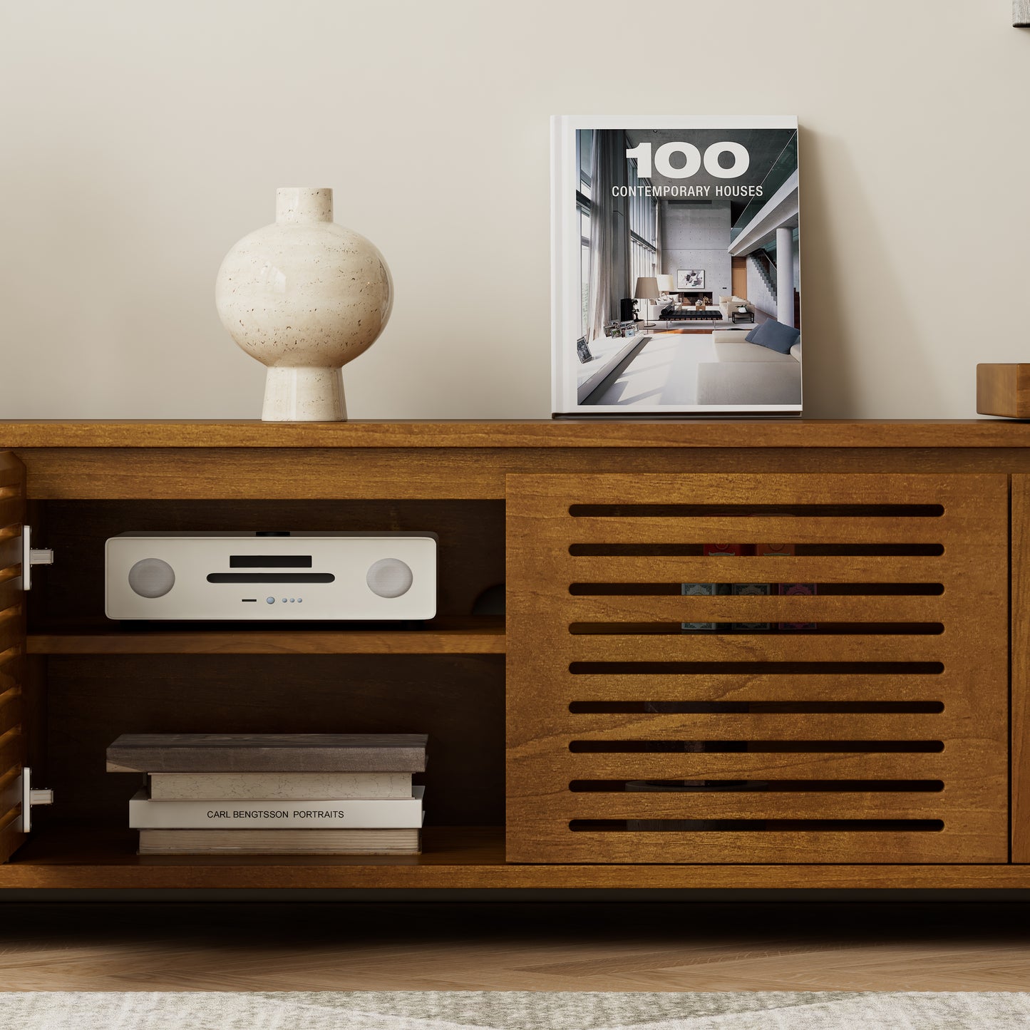 63" Extendable TV Stand - Brown Ebony MDF Media Console for Living Room