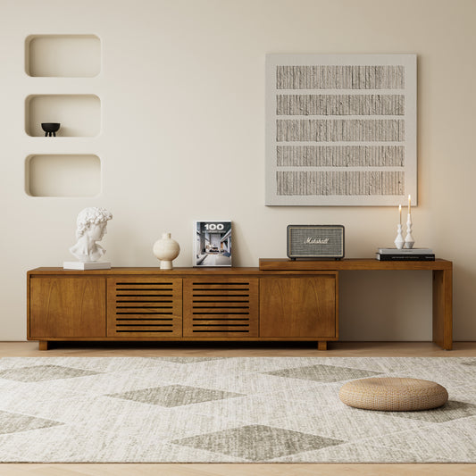 63" Mid-Century Modern Extendable TV Stand for TVs up to 75", Media Console TV Cabinet for Living Room, Farmhouse Entertainment Cabinet with Storage & Adjustable Panel