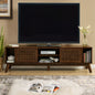 67.9 Inch Mid Century Modern Rattan TV Stand for TVs up to 75", Entertainment Cabinet, Media Console for Living Room Media Room, Solid Wood Feet & Rattan Cabinet Doors - Walnut