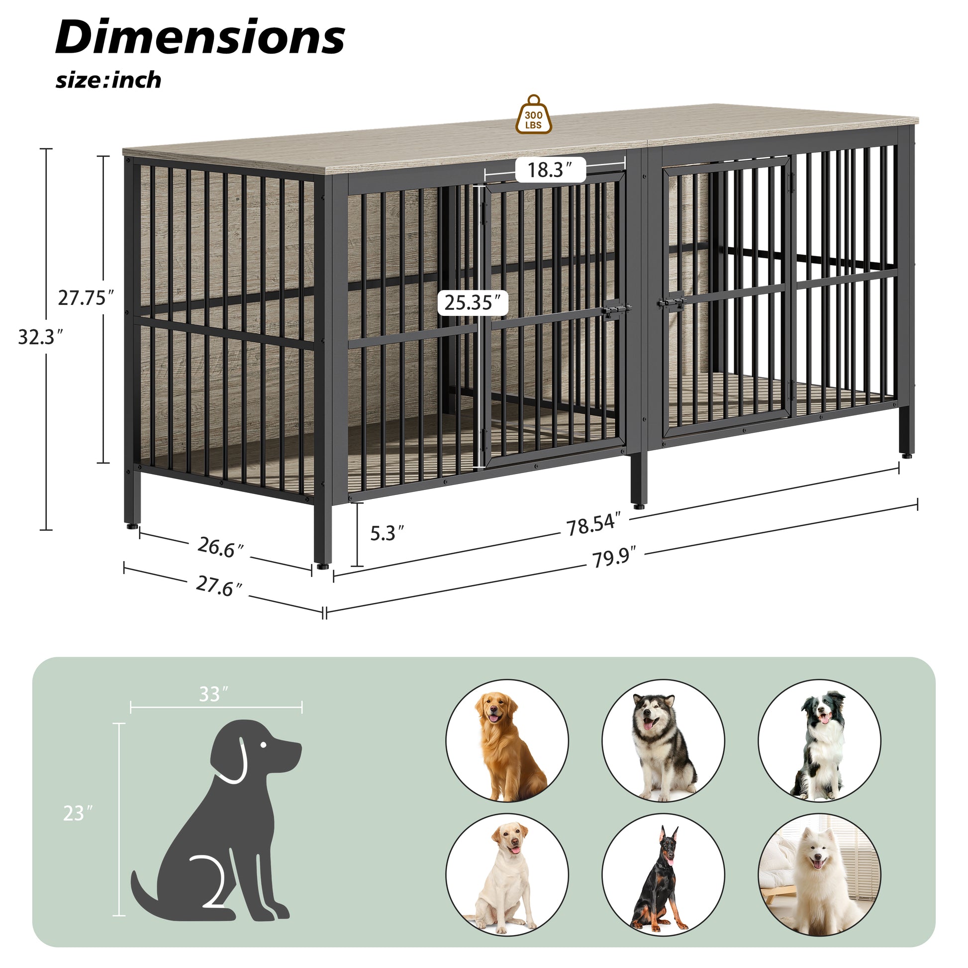 Grey Dog Crate End Table - 2 Door Pet Kennel for Living Room