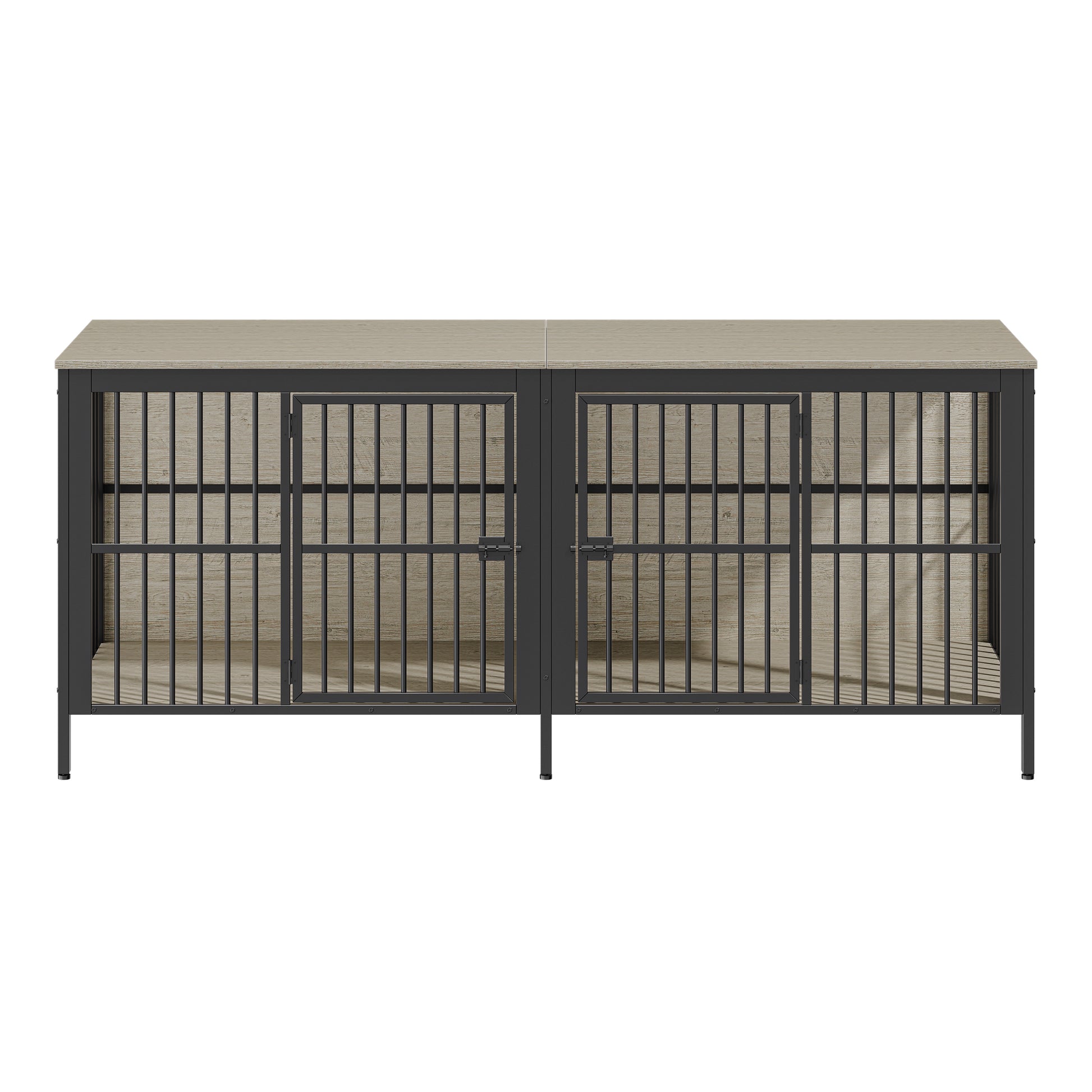 Grey Dog Crate End Table - 2 Door Pet Kennel for Living Room