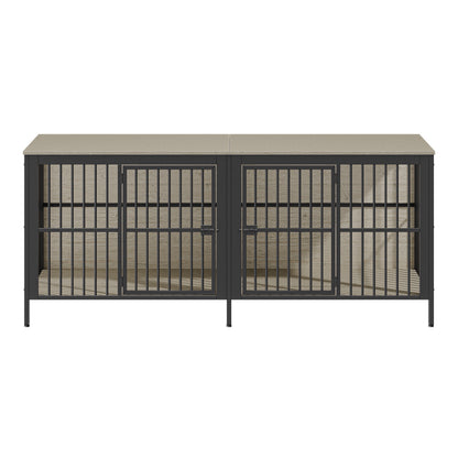 Grey Dog Crate End Table - 2 Door Pet Kennel for Living Room