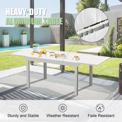 Ivory White Aluminum Extendable Patio Dining Table for Outdoor Living