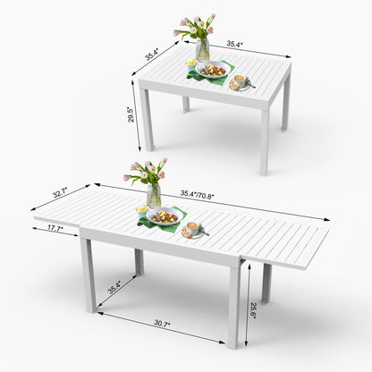 Ivory White Aluminum Extendable Patio Dining Table for Outdoor Living