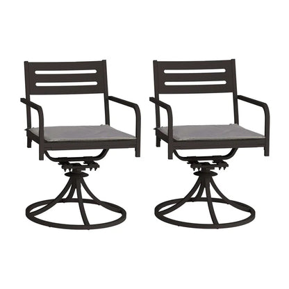 Set of 2 Powder-Coated Steel 360° Swivel Outdoor Dining Chairs with All-Weather Cushions, Black