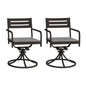 Set of 2 Powder-Coated Steel 360° Swivel Outdoor Dining Chairs with All-Weather Cushions, Black