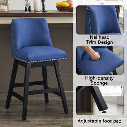 Dark Blue Bar Stools - 2 Swivel Chairs for Kitchen Island