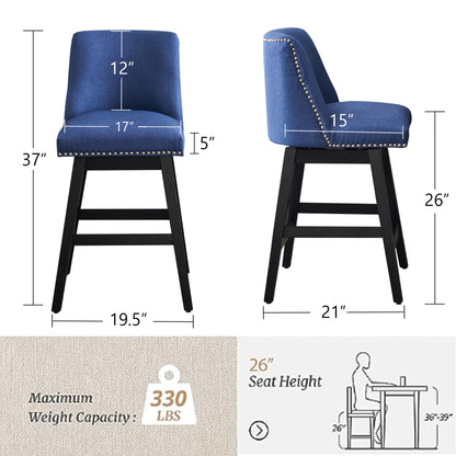 Dark Blue Bar Stools - 2 Swivel Chairs for Kitchen Island