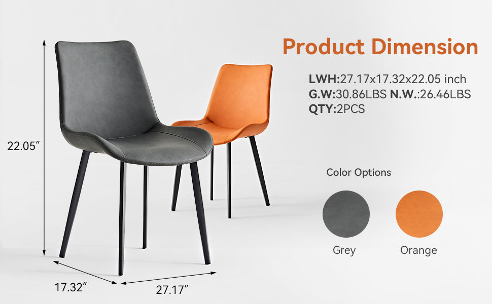 Grey PU Leather Dining Chairs - 2 Piece Set