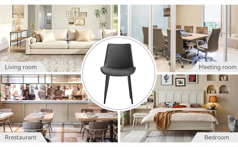 Grey PU Leather Dining Chairs - 2 Piece Set