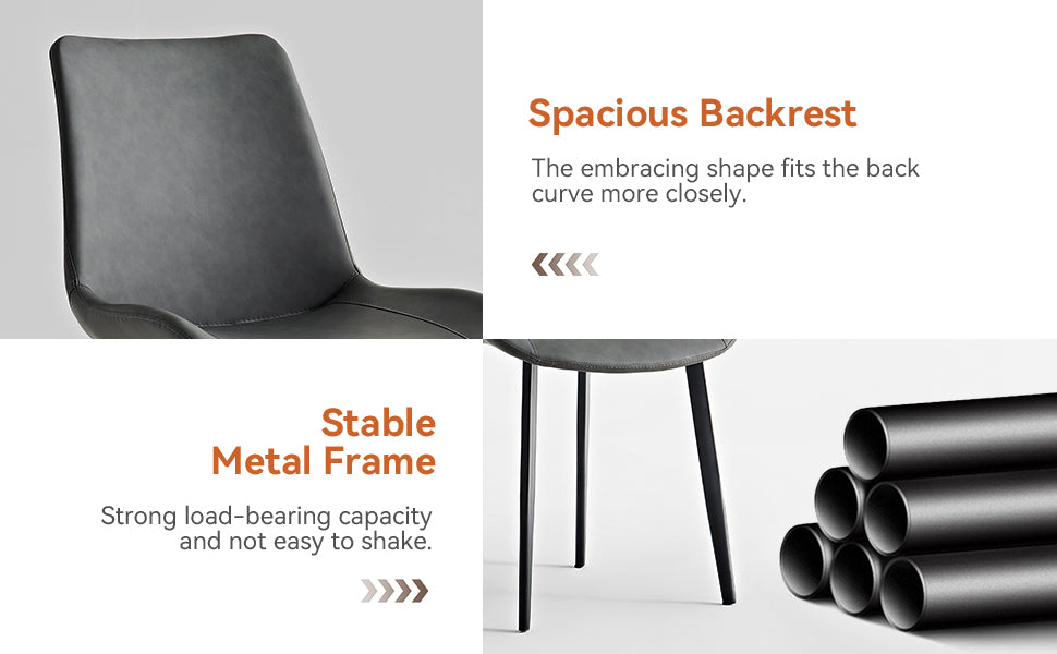 Grey PU Leather Dining Chairs - 2 Piece Set