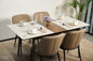 The rock plate can be extended to form a dining table for 6 to 8 people, a kitchen and a living room. It can be quickly assembled. The materials are rock plate and metal base