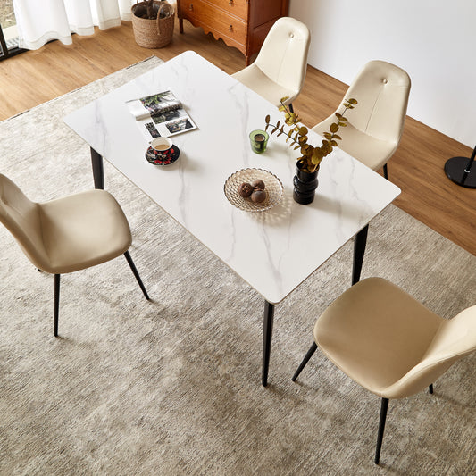 Dining Table Table 55" Rectangular White Kitchen Table with Porcelain Table Top and Metal Legs,Dining Room Table for 4,Mid Century Dinner Table for Living Room and Office,Table Only