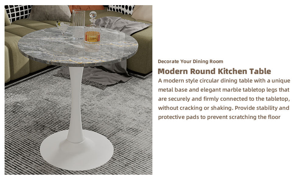 Round Grey White Coffee Table - 27.6" Diameter for Dining Room