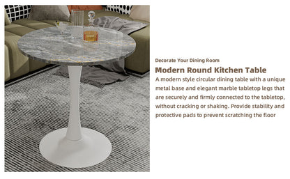 Round Grey White Coffee Table - 27.6" Diameter for Dining Room