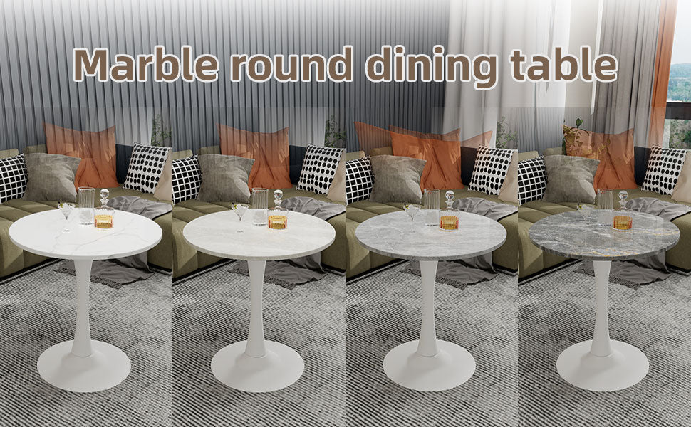 Round Grey White Coffee Table - 27.6" Diameter for Dining Room