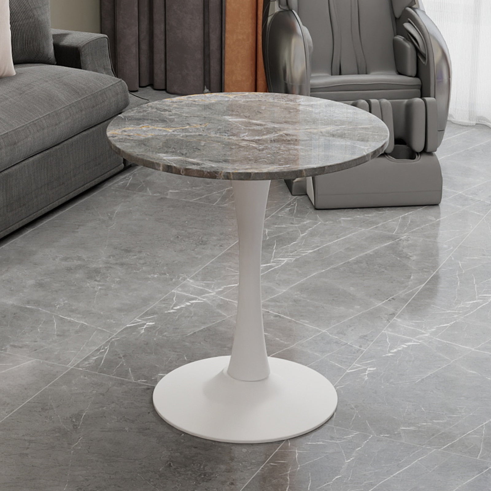 Round Grey White Coffee Table - 27.6" Diameter for Dining Room
