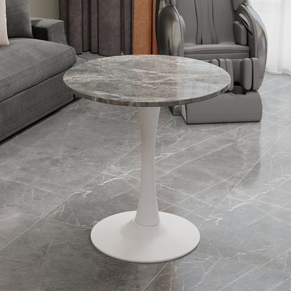Round Grey White Coffee Table - 27.6" Diameter for Dining Room