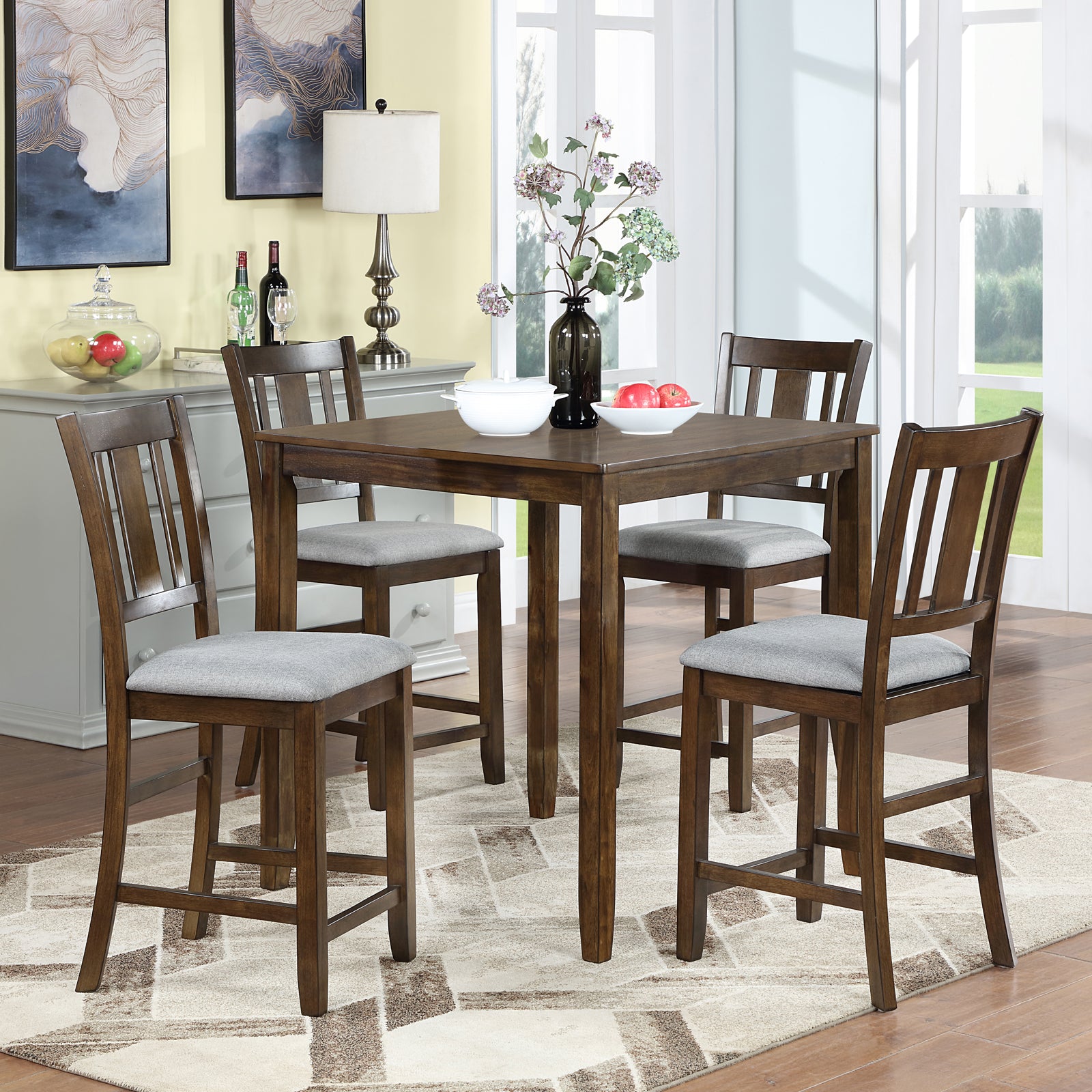 Walnut Acacia Square Dining Table, 34.5" x 34.5" x 36"