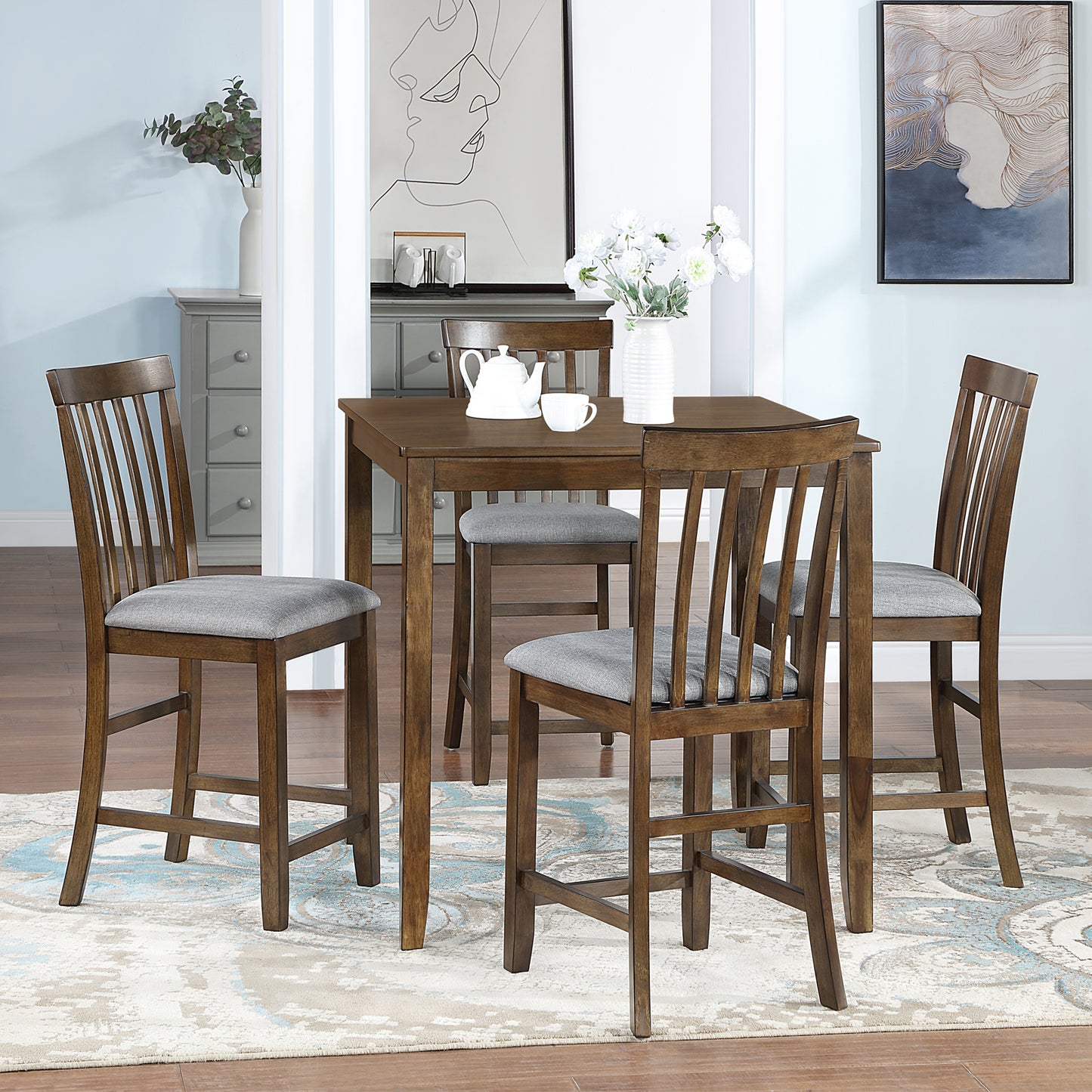 Walnut Acacia Square Dining Table, 34.5" x 34.5" x 36"