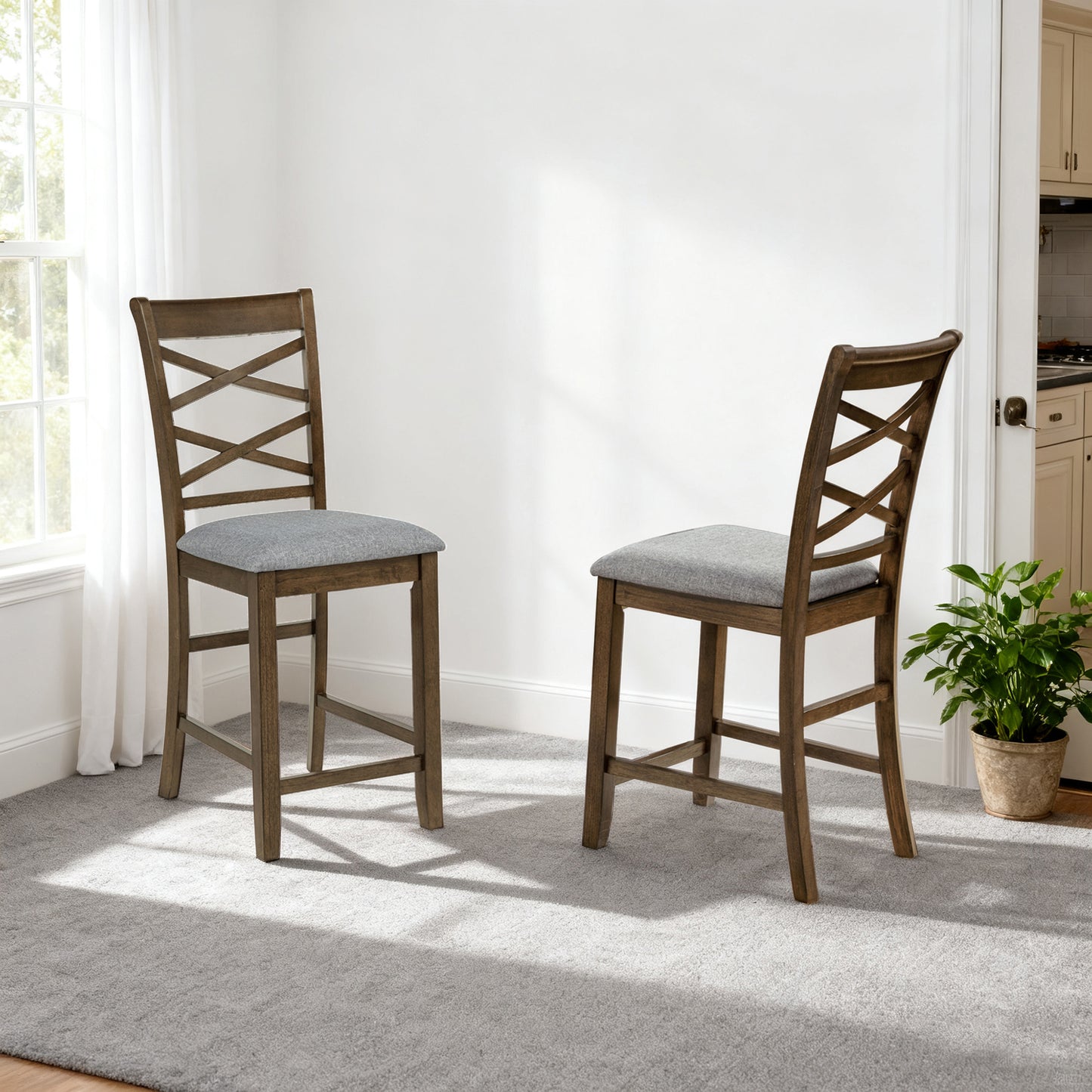 Walnut Dining Chairs Set of 4 for Kitchen Seating with Linen Finish