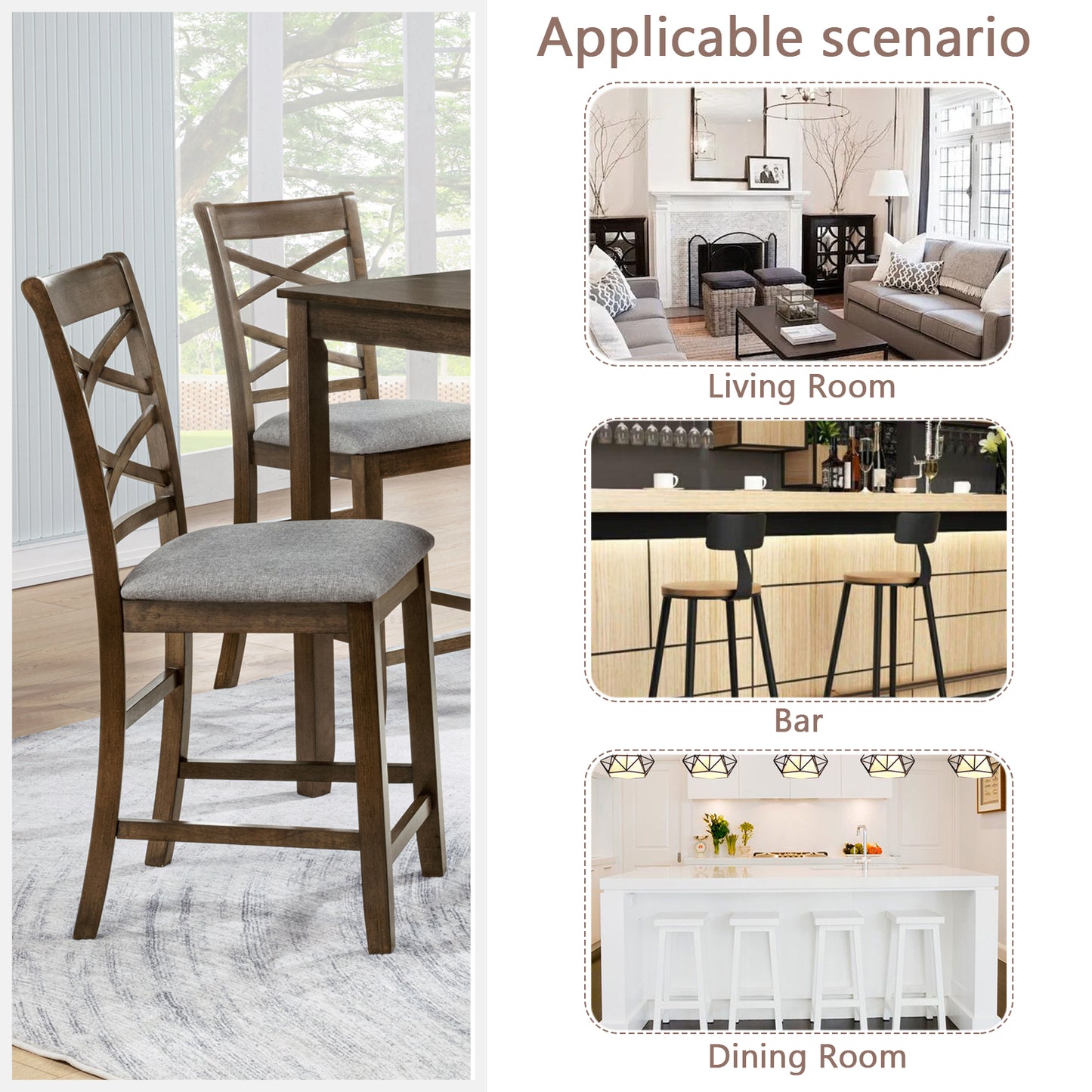 Walnut Dining Chairs Set of 4 for Kitchen Seating with Linen Finish