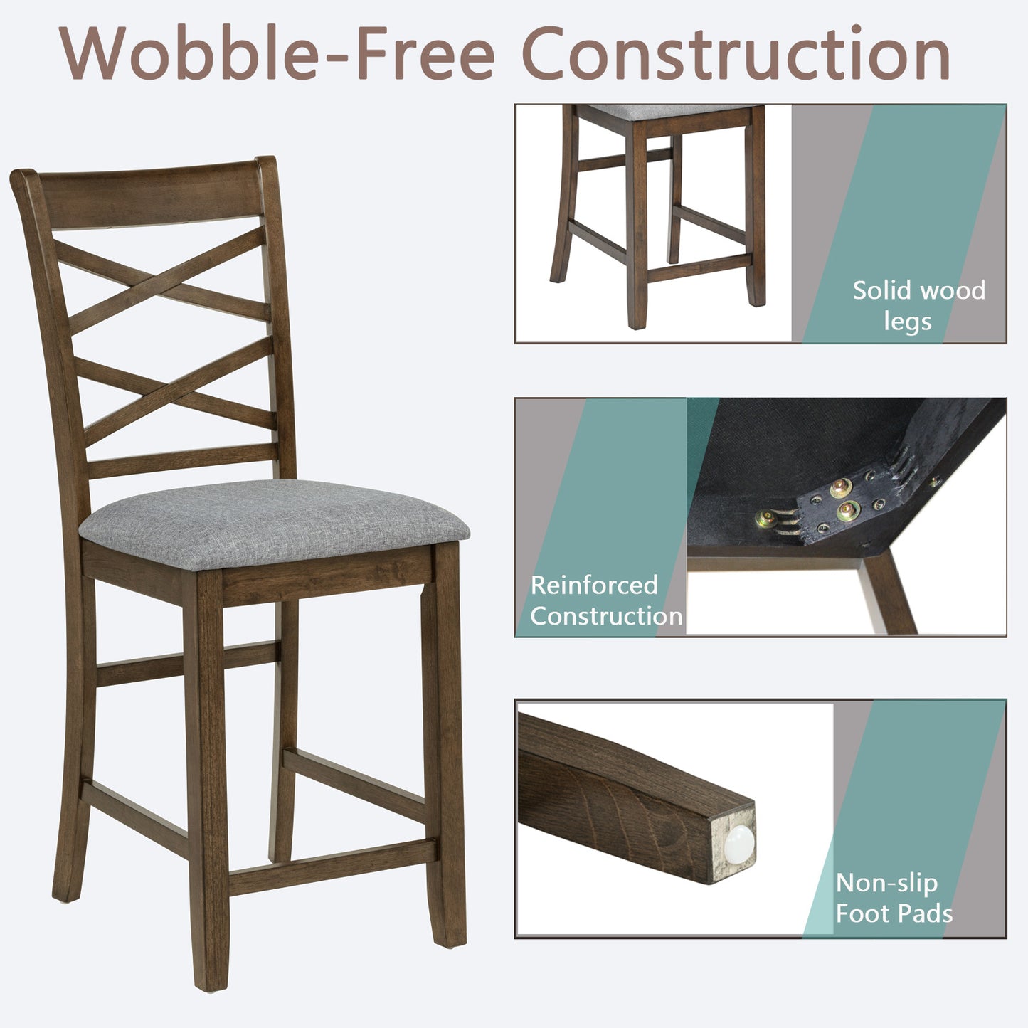 Walnut Dining Chairs Set of 4 for Kitchen Seating with Linen Finish