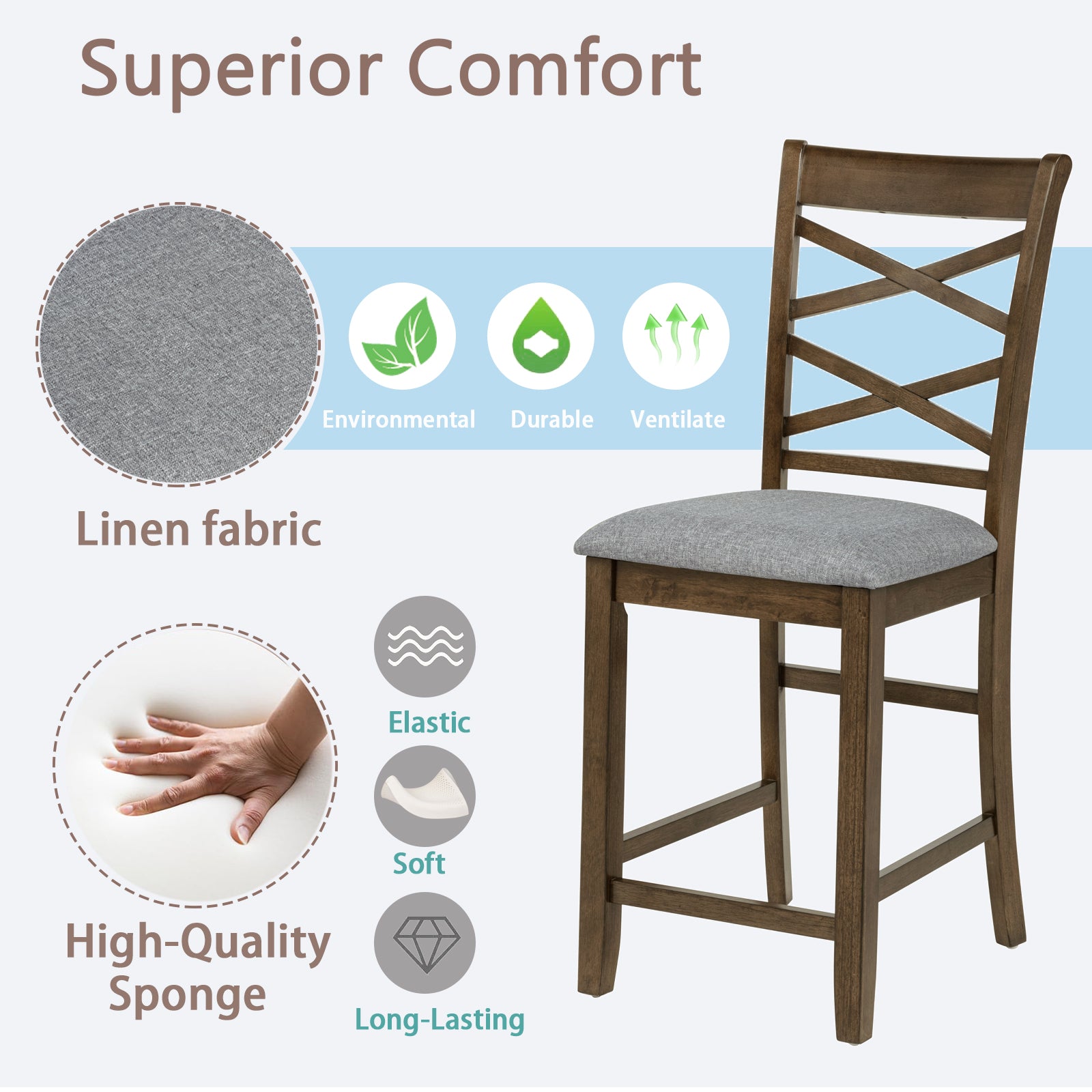 Walnut Dining Chairs Set of 4 for Kitchen Seating with Linen Finish