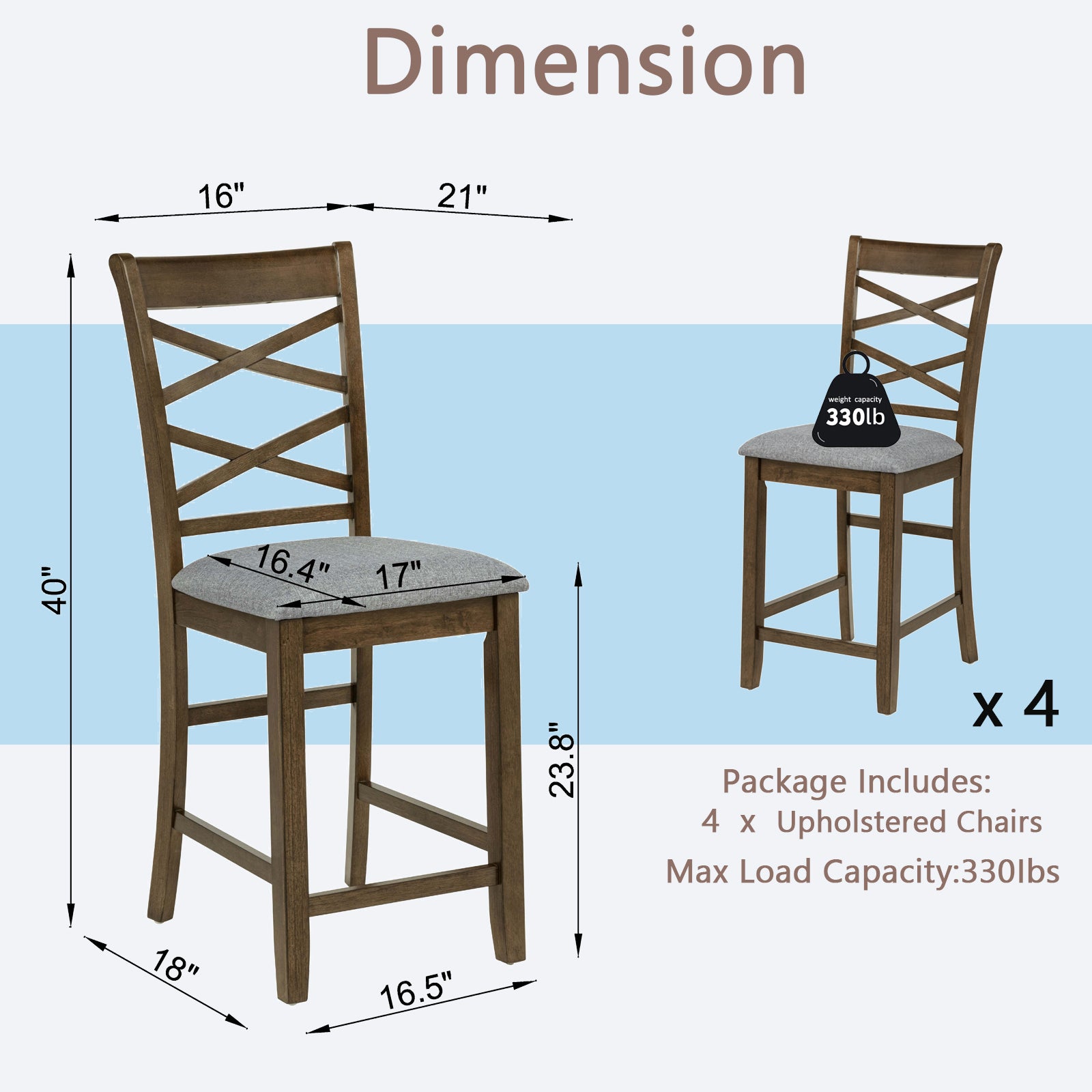 Walnut Dining Chairs Set of 4 for Kitchen Seating with Linen Finish