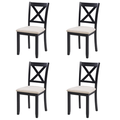 Wooden Dining Chairs Set of 4 - Beige & Black, Padded Seat