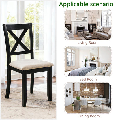 Wooden Dining Chairs Set of 4 - Beige & Black, Padded Seat
