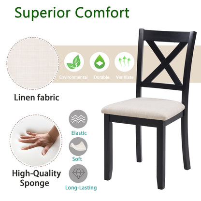 Wooden Dining Chairs Set of 4 - Beige & Black, Padded Seat