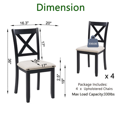 Wooden Dining Chairs Set of 4 - Beige & Black, Padded Seat