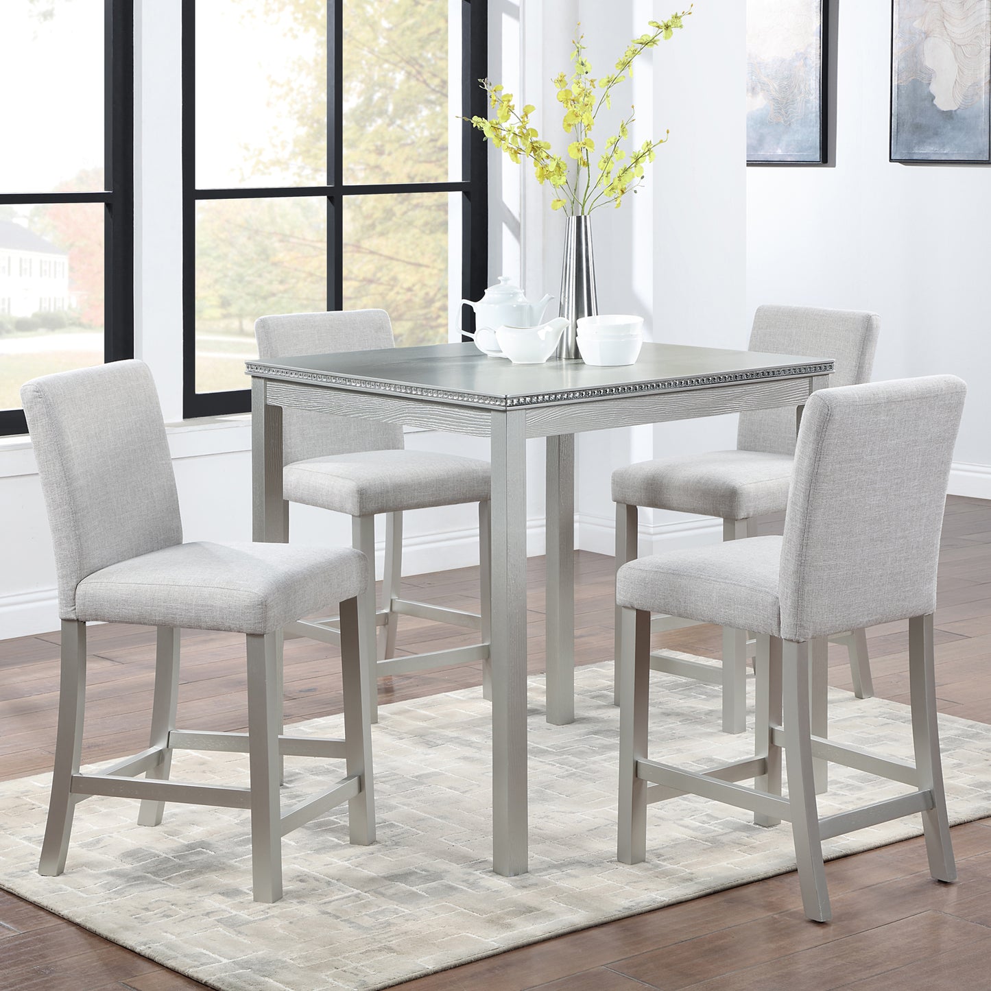 Modern Square Dining Table, Counter Height for Kitchen or Dining Room