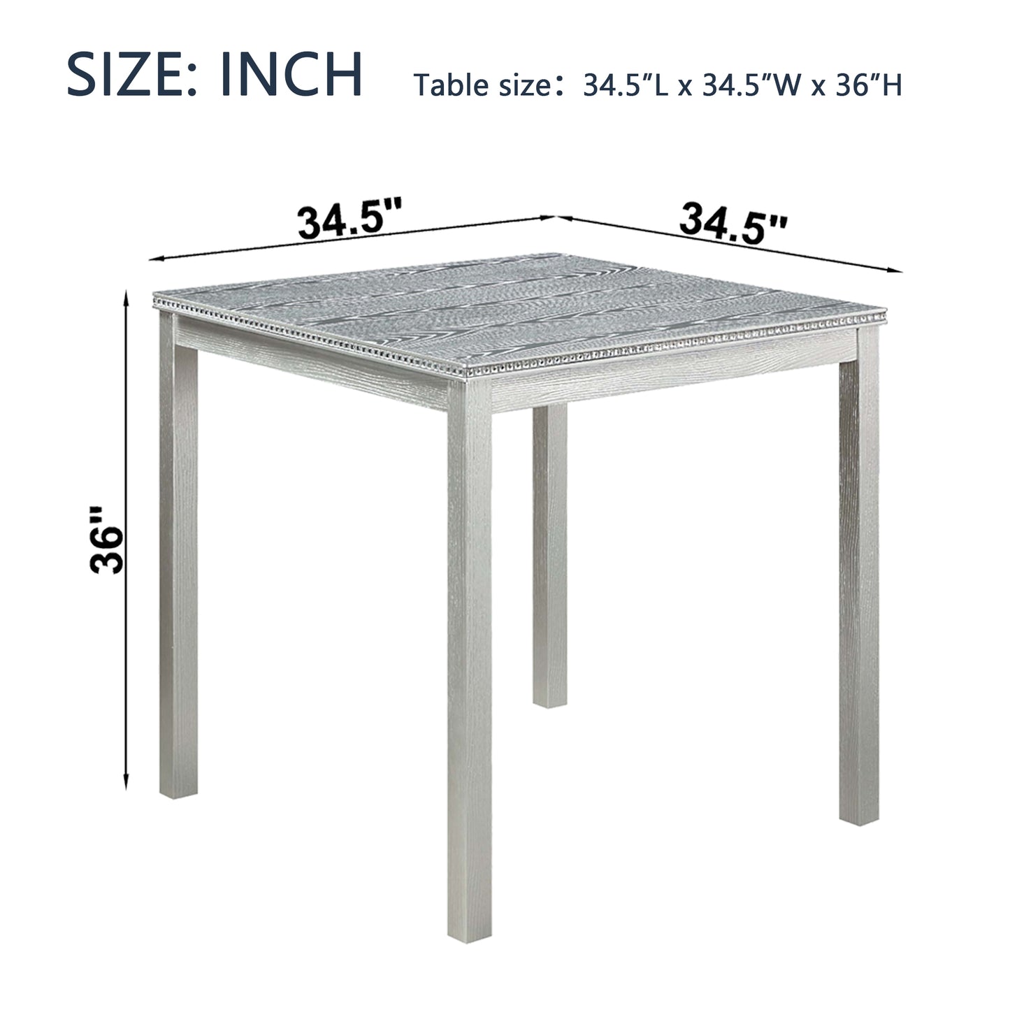 Modern Square Dining Table, Counter Height for Kitchen or Dining Room