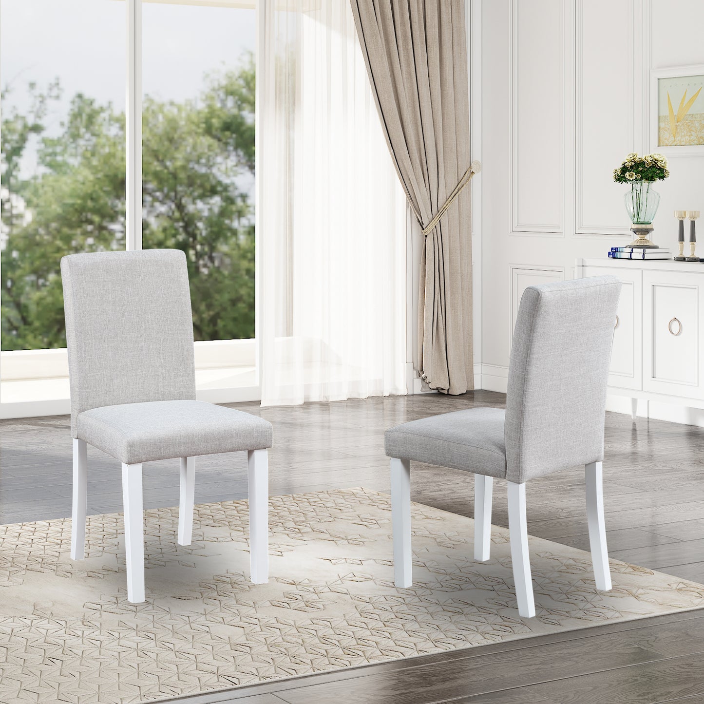 White Gray Rubber Wood Dining Chairs - 4 Piece Set for Dining Room