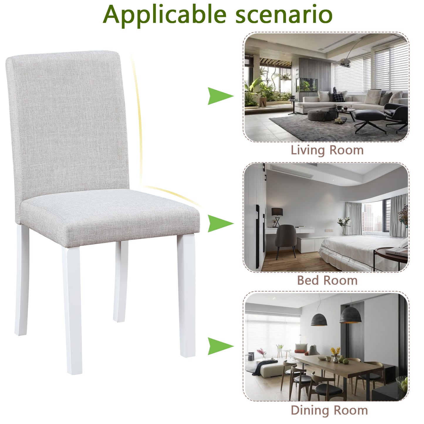 White Gray Rubber Wood Dining Chairs - 4 Piece Set for Dining Room