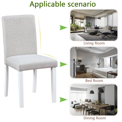 White Gray Rubber Wood Dining Chairs - 4 Piece Set for Dining Room