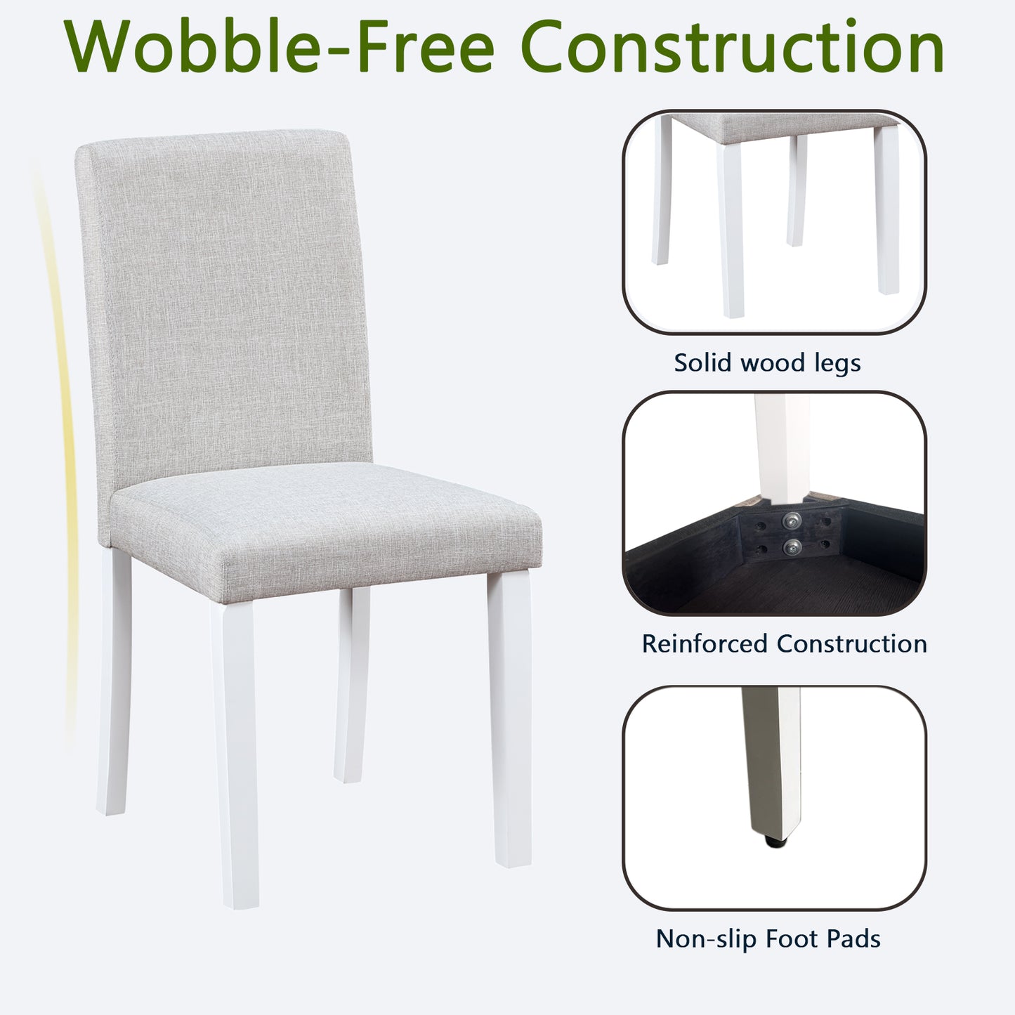 White Gray Rubber Wood Dining Chairs - 4 Piece Set for Dining Room