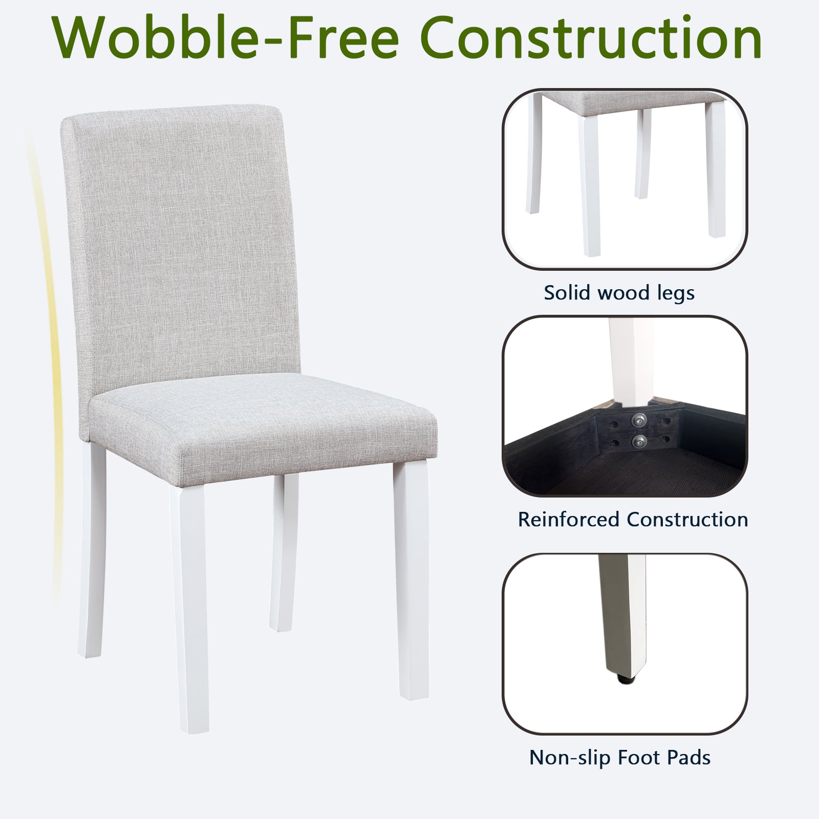White Gray Rubber Wood Dining Chairs - 4 Piece Set for Dining Room