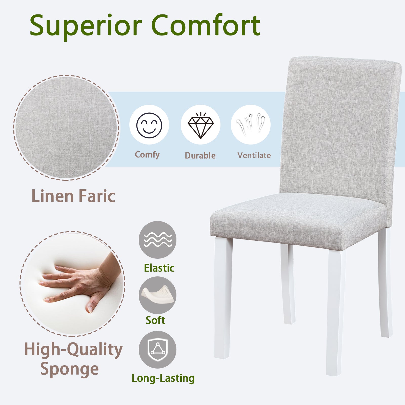White Gray Rubber Wood Dining Chairs - 4 Piece Set for Dining Room