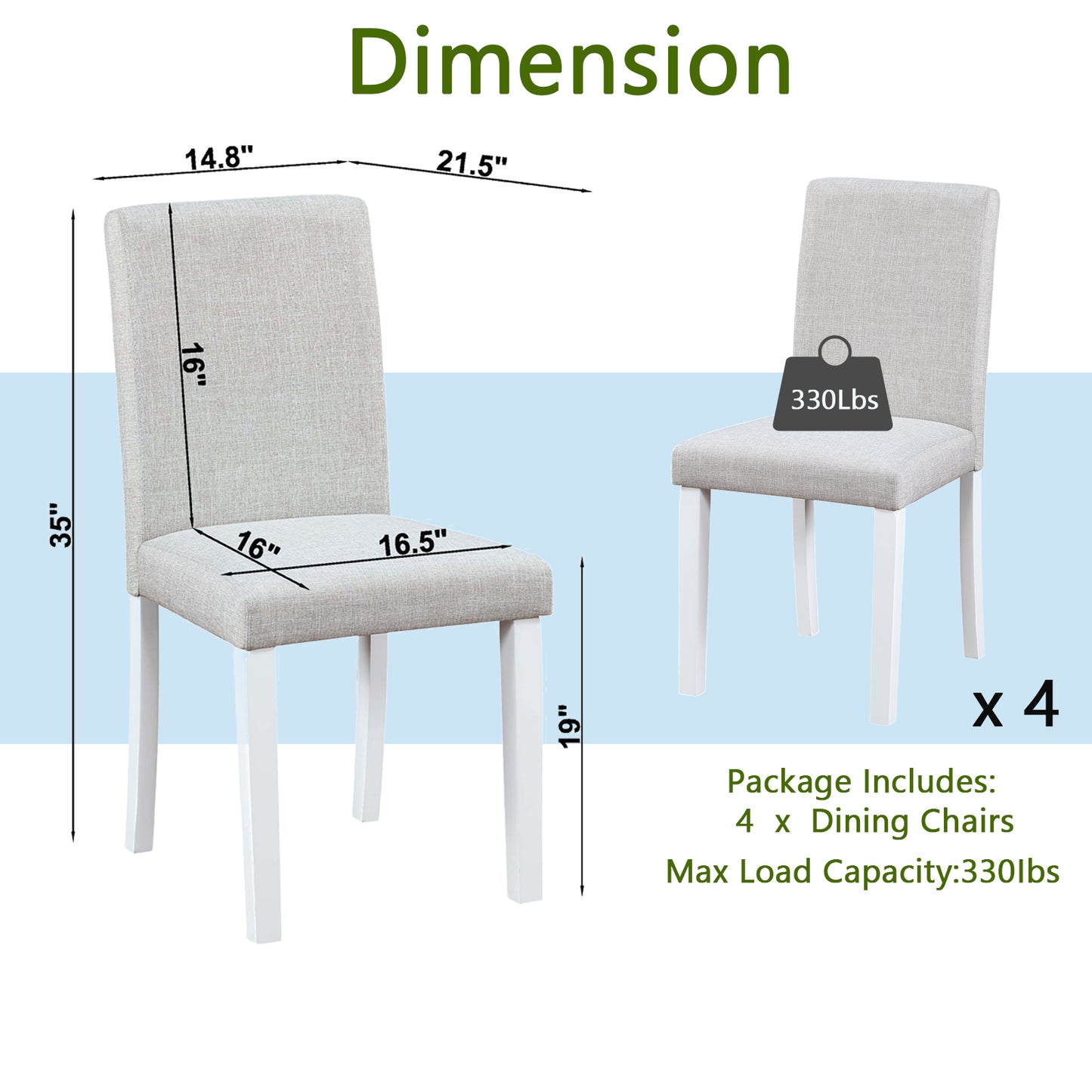 White Gray Rubber Wood Dining Chairs - 4 Piece Set for Dining Room