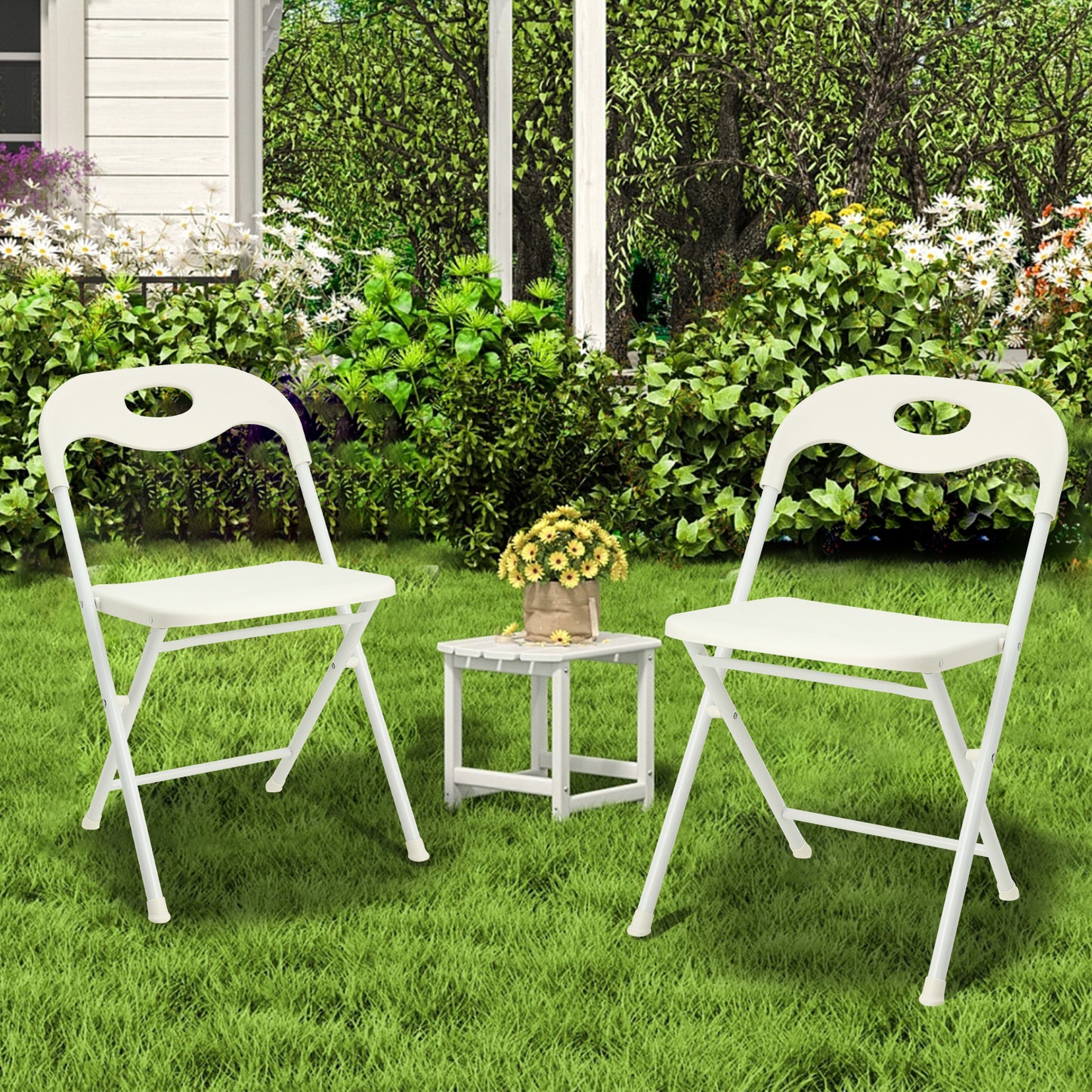 White Steel Folding Chairs for Dining Room - 800lb Capacity