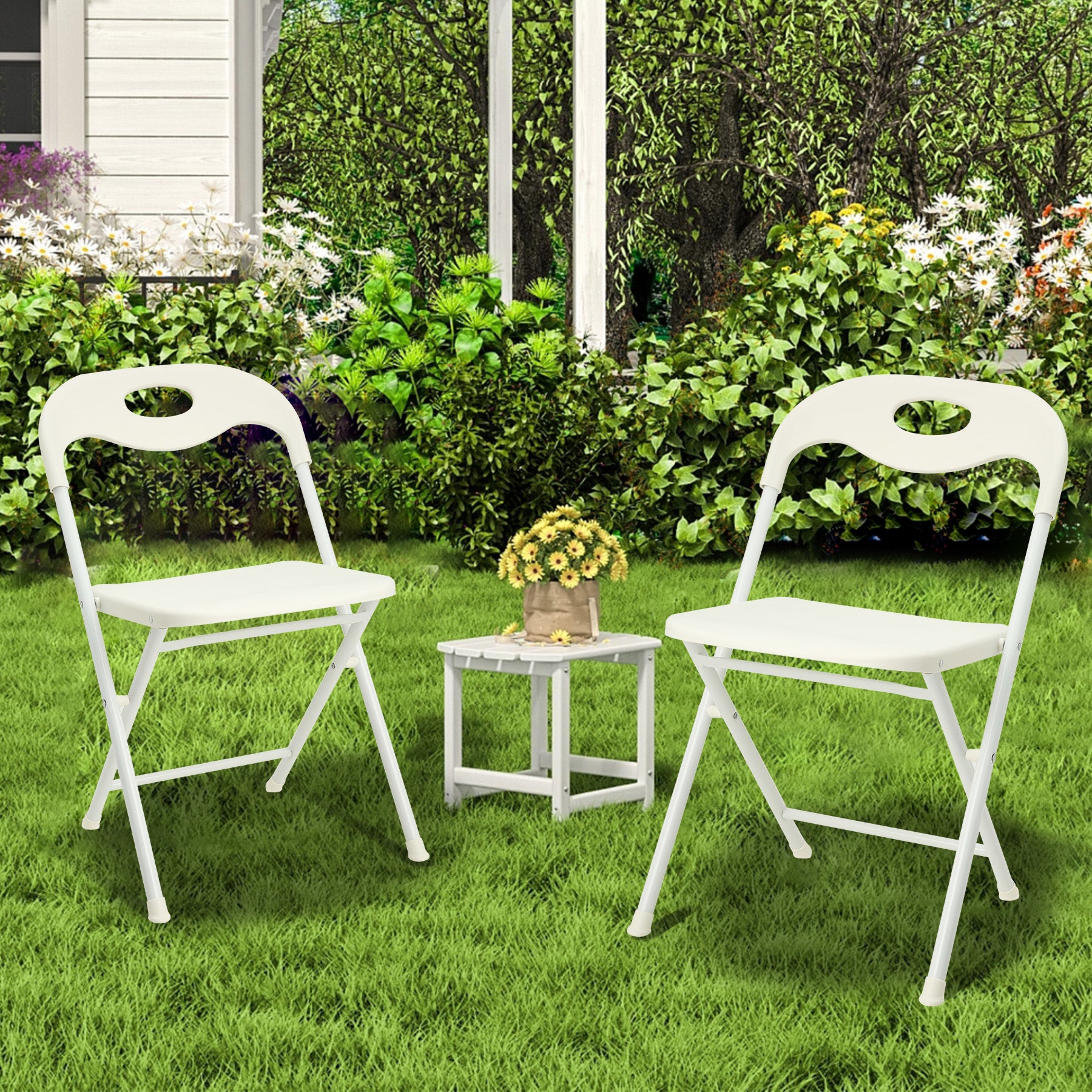 White Steel Folding Chairs for Dining Room - 800lb Capacity