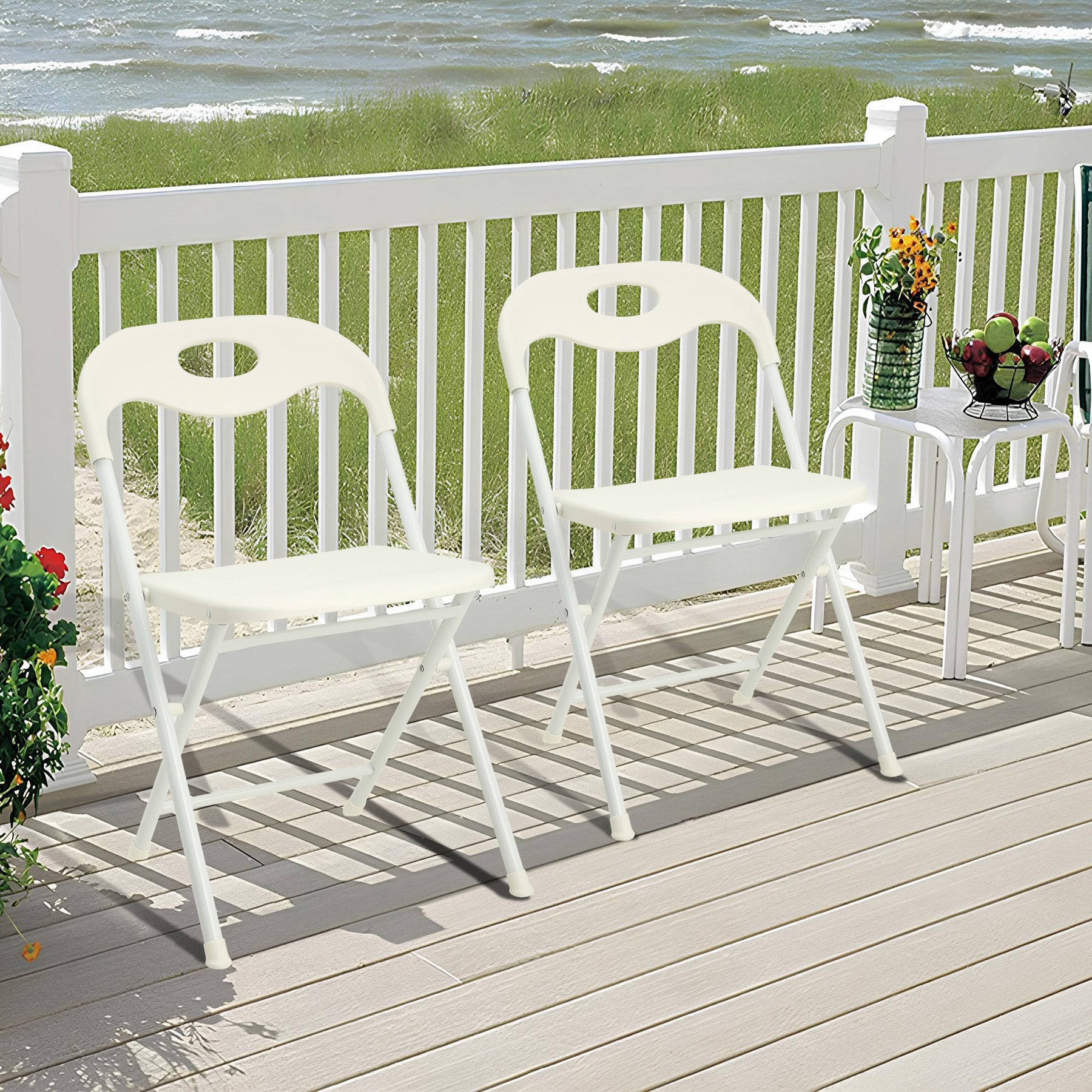 White Steel Folding Chairs for Dining Room - 800lb Capacity